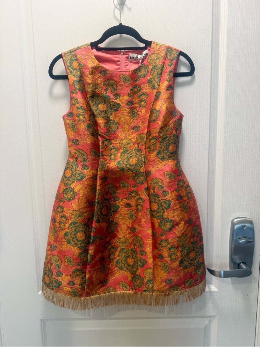 Maude Club Felicity Floral Jacquard fringe mini Dress in Berry size S NWT - Picture 5 of 8